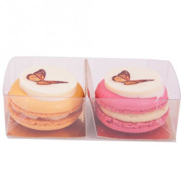 2 Macarons de Paris avec logo en boite transparente (à partir de 20 boites)
